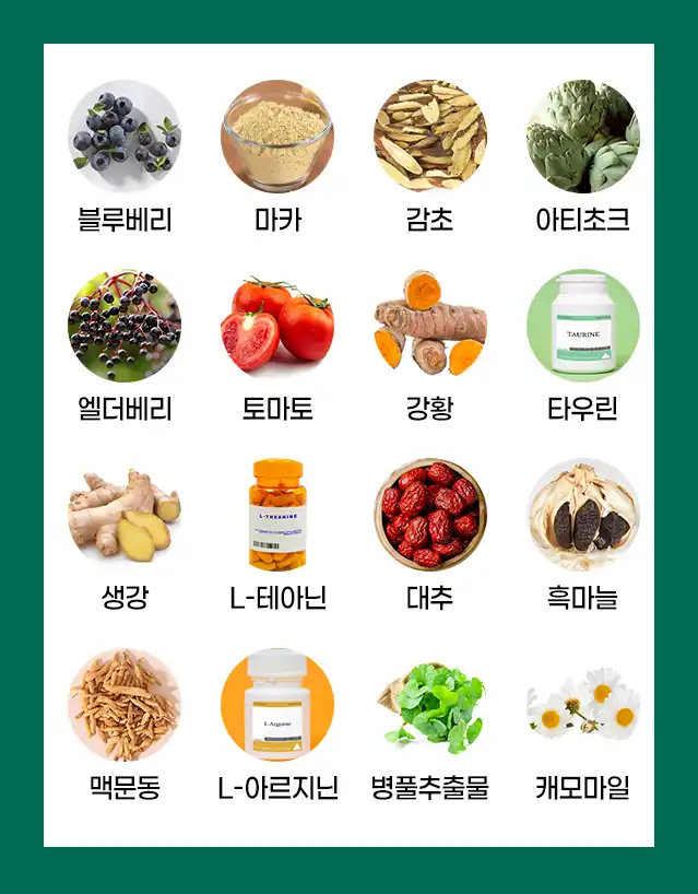 백세청윤 부원료 20종 — 마카·홍삼·배·도라지 등