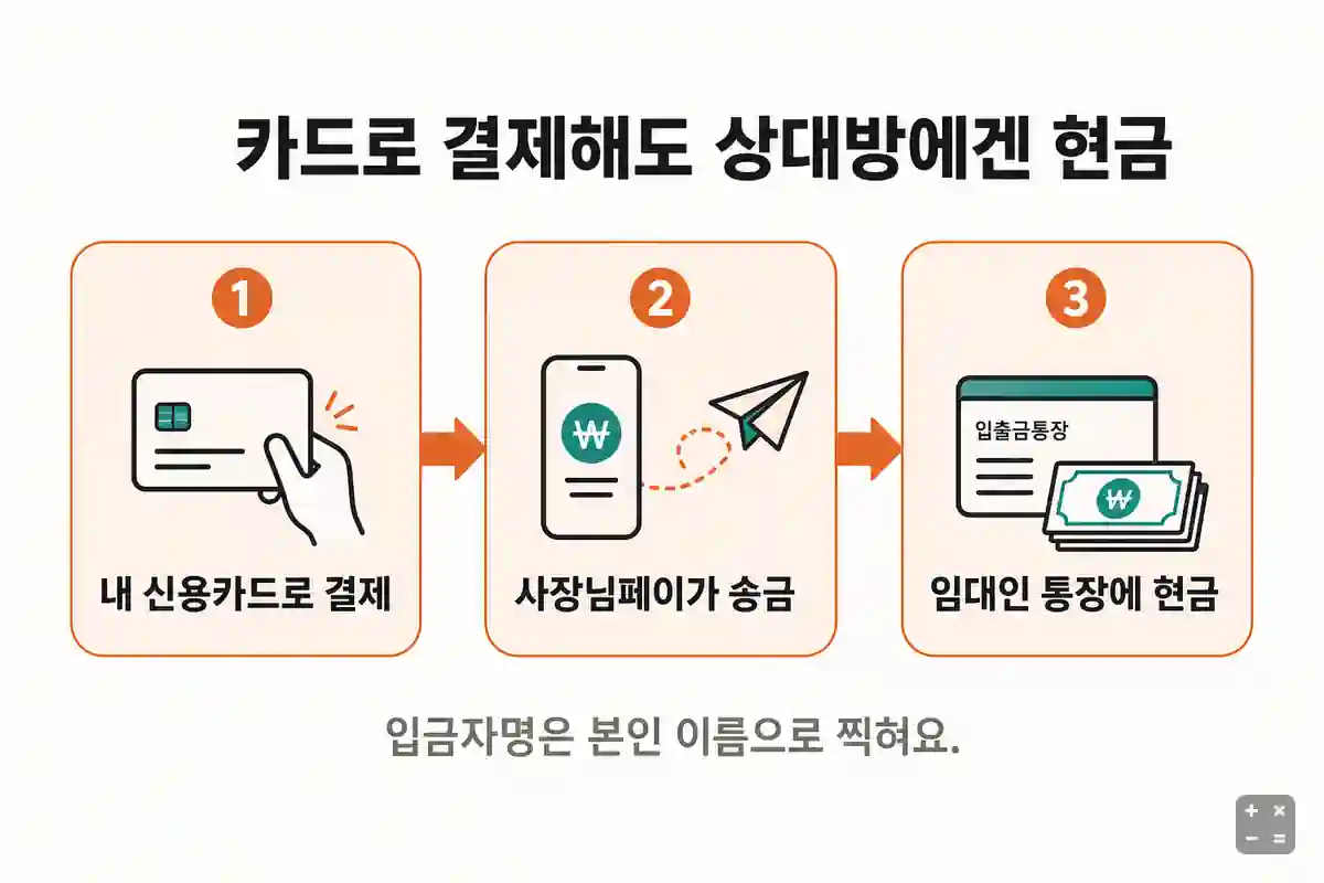 내 신용카드로 결제하면 사장님페이가 임대인 통장으로 현금을 송금하는 순서