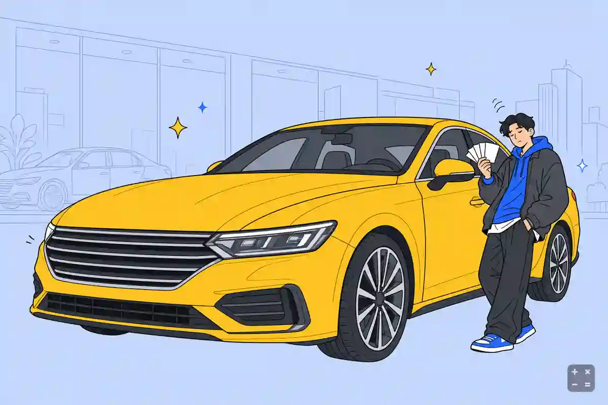 전시장을 돌며 딜러 명함을 모으는 상황