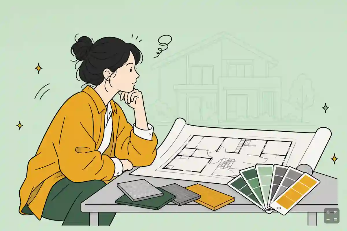 도면과 카탈로그만 놓고 집 고칠 궁리를 하는 상황