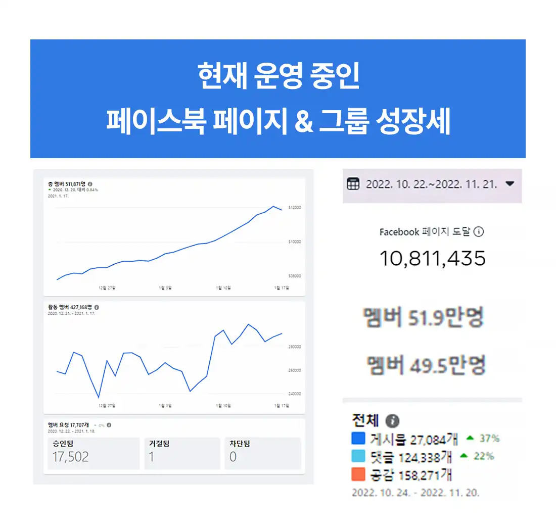 현재 운영 중인 페이스북 페이지와 그룹 성장세