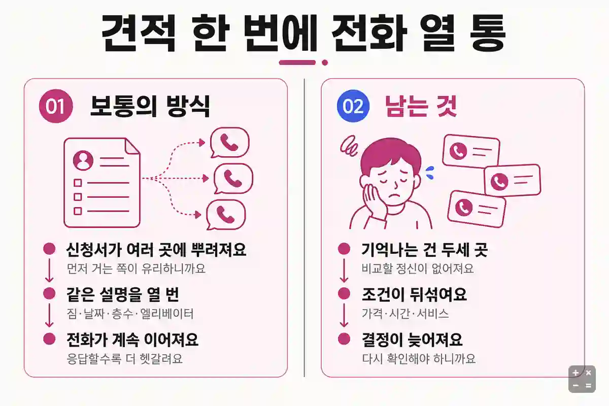 여러 곳에서 동시에 연락이 오는 기존 견적 방식