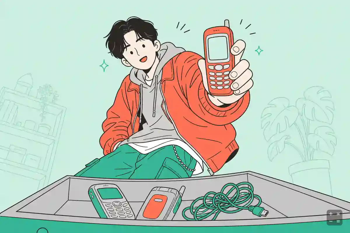 서랍 속에 안 쓰는 폰이 쌓여 있는 모습