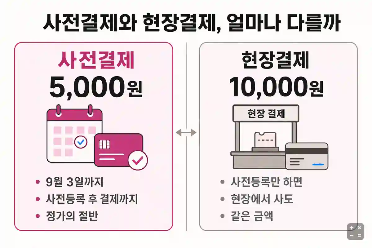 사전결제와 현장결제 입장료 비교